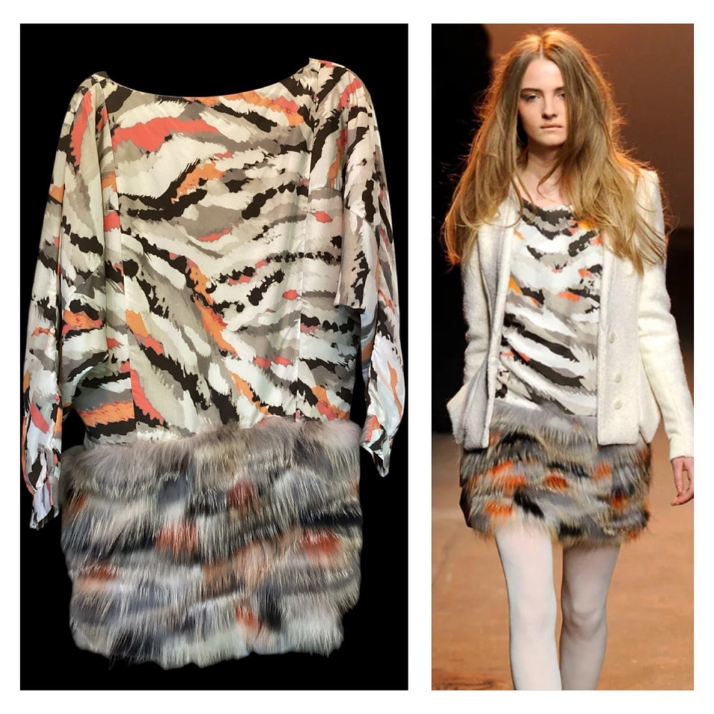 Thakoon Runway One of a Kind Fur Trimmed Silk Dress
(t135)MC